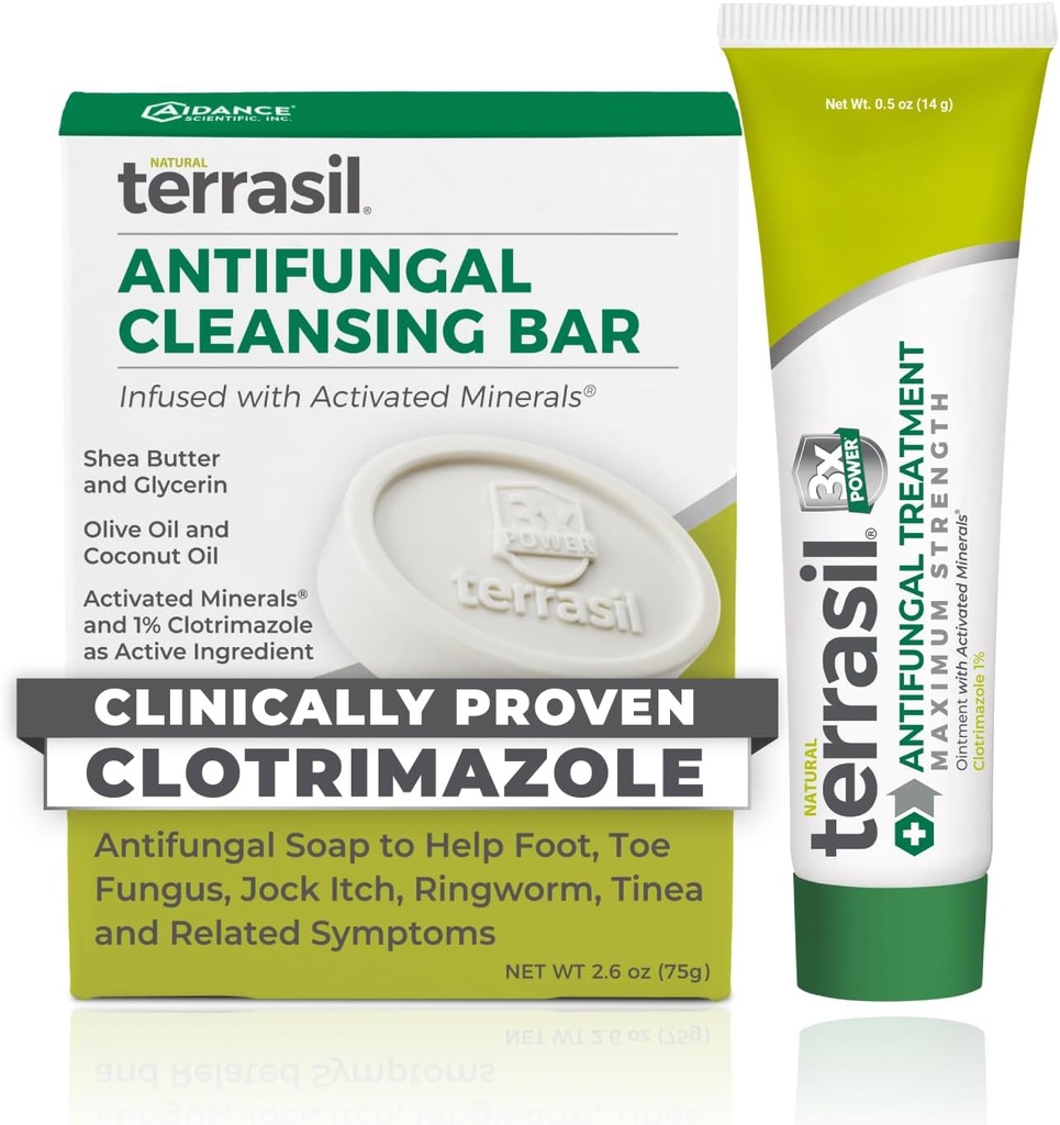 terrasil Tratamiento antifungal (2-Product Kit 14g Tube + 75g Soap bar) Crema antifungal con Clotrimazole e Ingredientes naturales, Alivio para el Ringworm, Jock Itch, Athletes Foot, Fungal Yeast Infection