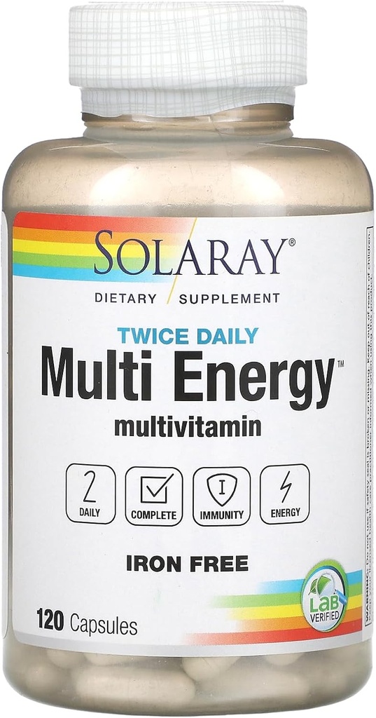 Solaray - Twice Daily (Iron Free), 120 cápsulas