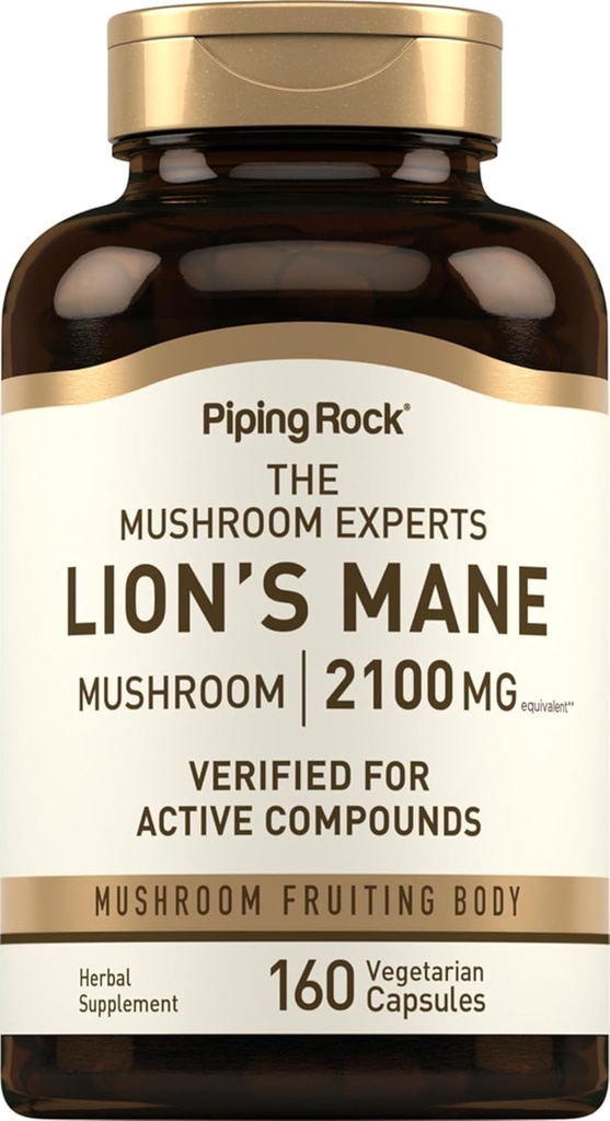 Piping Rock Lions Mane Mushroom Suplemento Silencio 2100mg Silencio 160 Capsules  Extract for Women and Hombre ← Vegetarian, Non GMO &amp; Gluten Free