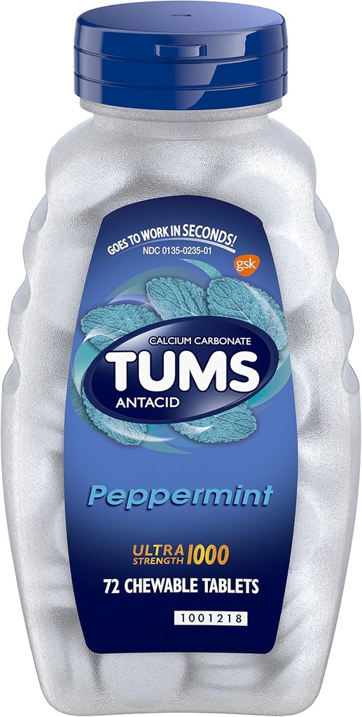 TUMS Ultra Strength Chewable Tablets for Heartburn Relief, Peppermint - 72 Count