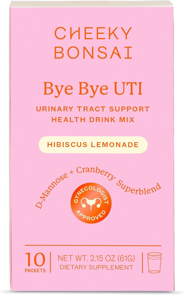 Cheeky Bonsai, Urinary Health Hydration Packets, Flush &amp; Protect the Urinary Tract with D-Mannose, Cranberry & Electrolytes, Hibiscus Lemonade Flavor (10 Packets) No Añadido Sugar, Vegan y Gluten-Free