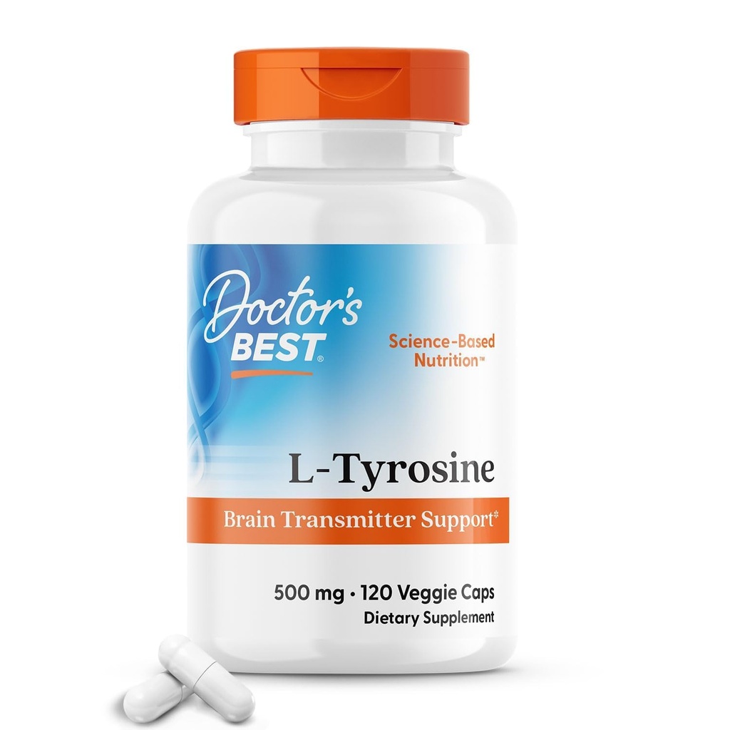 Médicos Mejor L-Tyrosina, 500 mg, Soporte para Transmisores de Cerebro, No GMO, Gluten Gratis 120 Veggie Caps