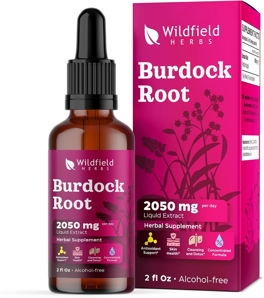 Burdock Root Tincture Extract Drops 2000mg (Arctium lappa L.) Suplemento Herbal Absorbs Better Than Capsules, 1 Month Supply, 84 Servings, Alcohol-Free Tintura - 2 Oz, Pack de 1