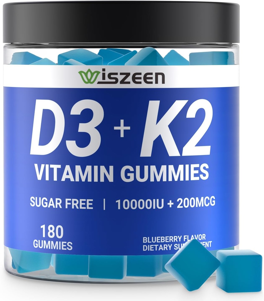 Vitamina D3 K2 Gummies, Vitamina D3 10000iu & Vitamina K2(MK7) 200mcg con calcio, Magnesio, Vitamina B12 para dientes de músculo de hueso Immune, Vegan