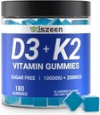 Vitamina D3 K2 Gummies, Vitamina D3 10000iu & Vitamina K2(MK7) 200mcg con calcio, Magnesio, Vitamina B12 para dientes de músculo de hueso Immune, Vegan