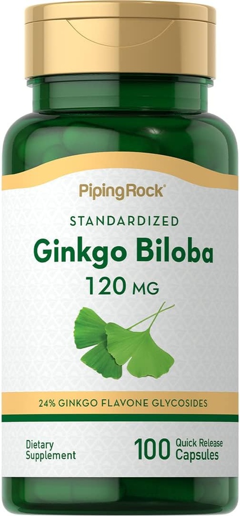 Piping Rock Ginkgo Biloba Suplementos 120mg Ø 100 Capsules ¦ Standardized Extract Silencio Non-GMO, Gluten Free