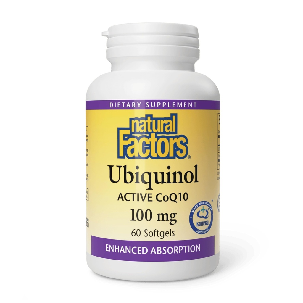 Factores naturales Ubiquinol 100 mg - Apoya la salud cardíaca " Vitalidad natural - Suplemento de apoyo antioxidante con absorción superior - Apoyo energético con aceite de linaza - 60 Softgels (60 Servings)