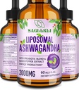 Liposomal Ashwagandha Liquid Drops 2000mg, Ashwagandha Root Extract Supplement (7% Withanolides) with Black Pepper Extract " Probiotics for Focus, Cognition & Energy - 2 FL.OZ (1 Bottle)