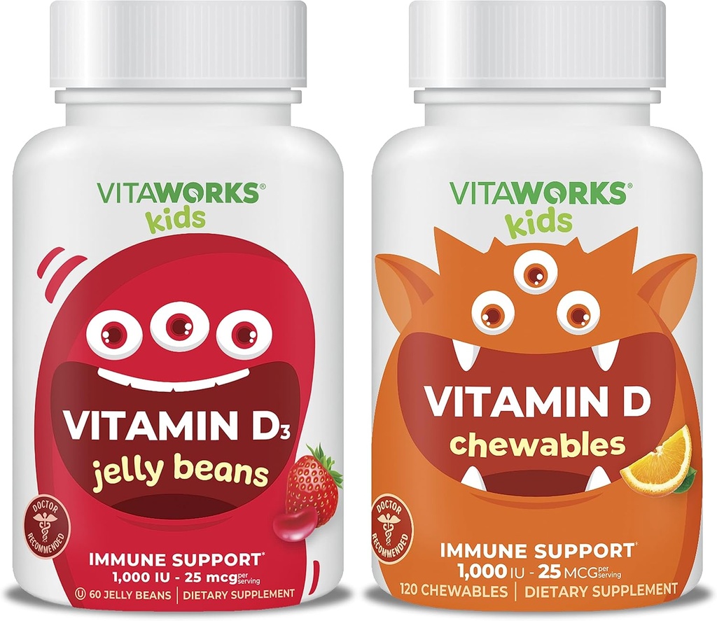 Niños Vitamina D3 1000 U U U de judías de gelatina + Vitamina D3 1000 UU Chewables Bundle
