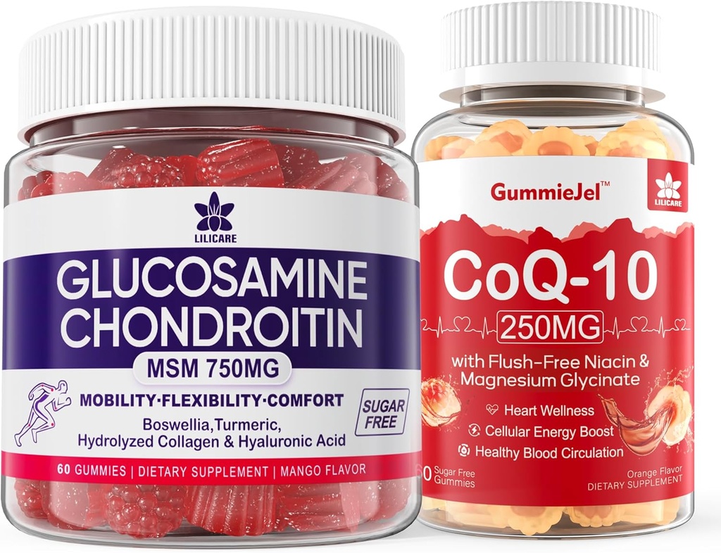 Azúcar Glucosamina libre Condroitina MSM 120 Condes + CoQ10 250mg Gummies llenados 60 Condes