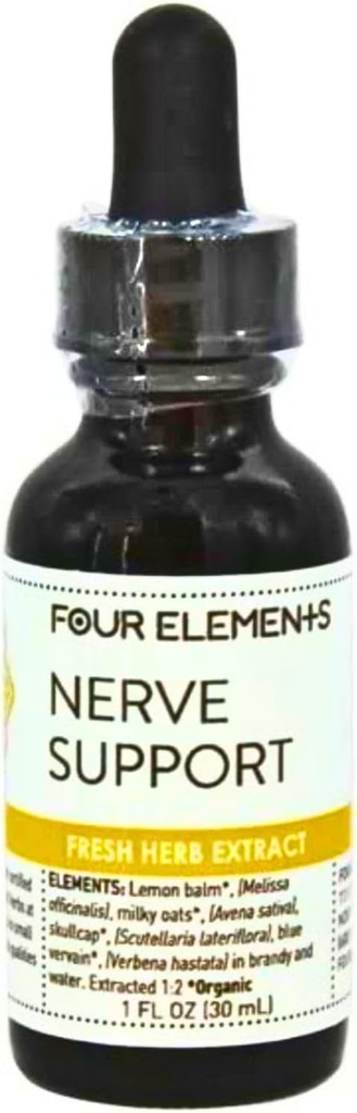Cuatro elementos 4E Nerve Soporte Herbal Tintura Blend, 100% Certificado Fresco Extracto de hierba orgánica, 1 FL OZ