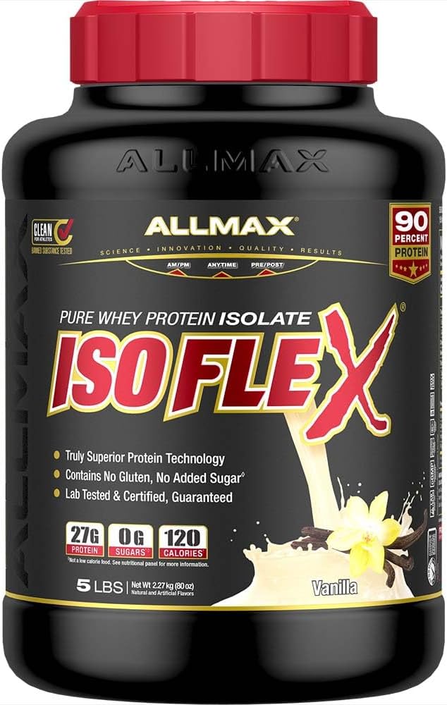 ALLMAX Nutrition - ISOFLEX Whey Protein Powder, Whey Protein Isolate, 27g Protein, Vanilla, 5 libras