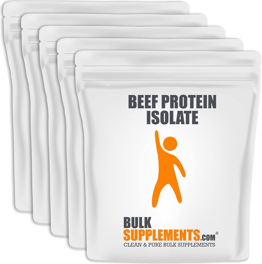 BulkSupplements.com Beef Protein Isolate Powder - Lactose Free Protein Powder, Beef Protein Powder - Unflavored & Gluten Free, 30g per Serving, 5kg (11 lbs) (Pack of 5)