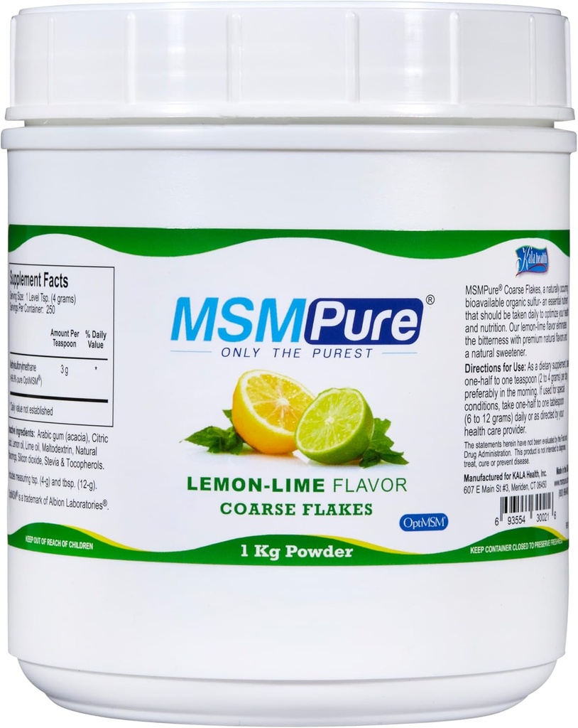 KALA HEALTH MSMPure Lime Lime Flavored Coarse MSM Powder Flakes – US-Made MSM for Joint Health, Skin Appearance, and Hair & Nail Support – 2.2 lb, Organic Sulfur