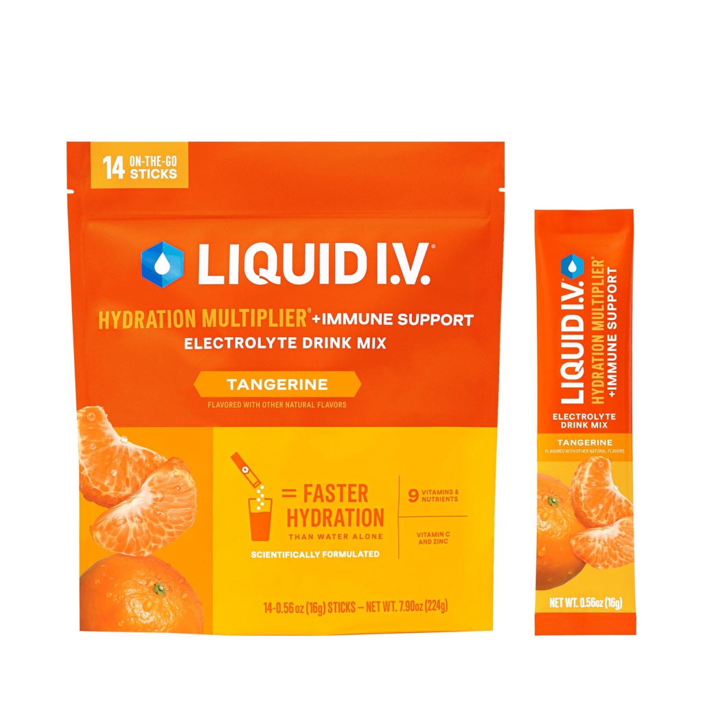 Liquid I.V.® Hydration Multiplier + Apoyo Inmune - Tangerine ¦ Electrolyte Powder Drink Mix ← 1 Pack (14 Servimientos)