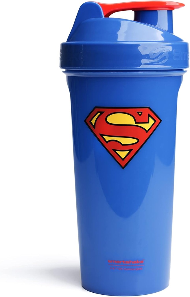 Smartshake Lite Justice League Superman Protein Shaker Botella 800ml – BPA Free Leakproof Gym Protein Shakes Botella para Protein Powder DC Comics Blue Water Bottle Superman Gifts