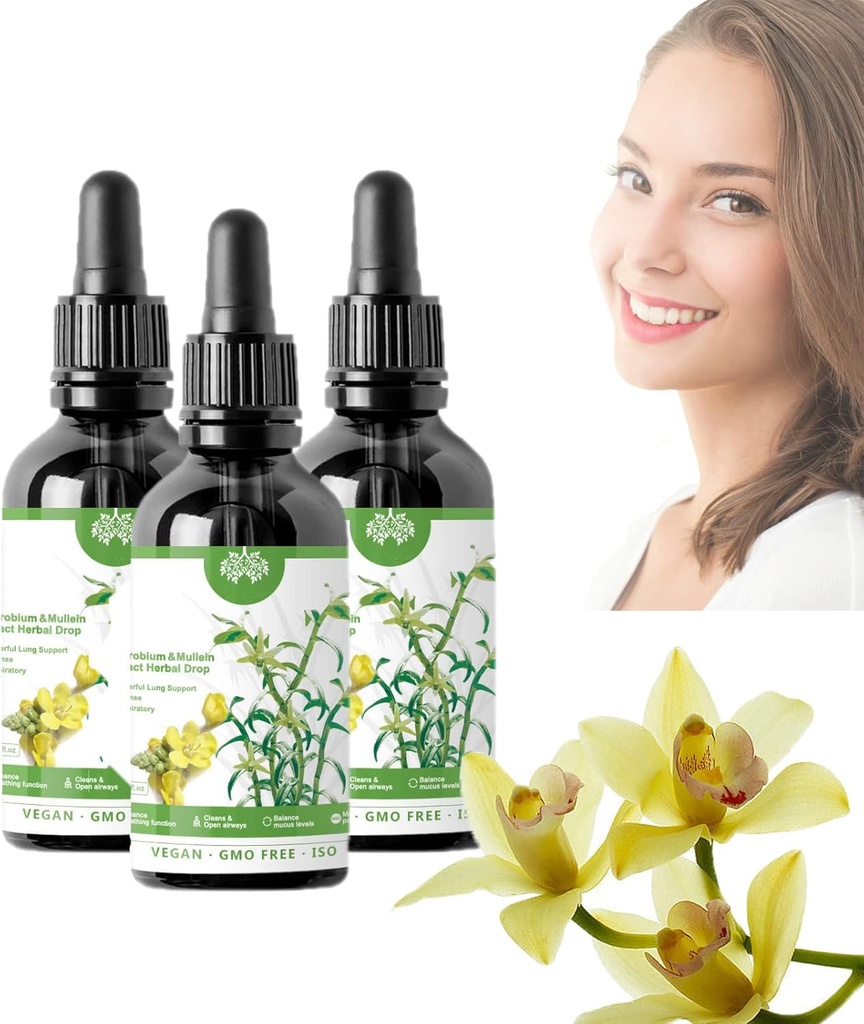 Dendrobium &amp; Mullein Extract - Powerful Lung Support, Clear Breath Dendrobium & Mullein Extract Herbal Drops, Herbal Drops (3pcs)