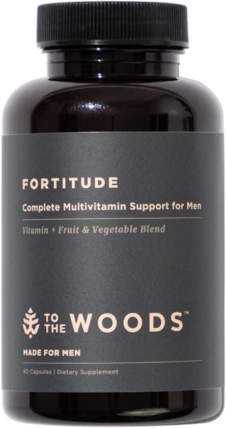 A The Woods Fortitude Complete Multivitamin Support for Hombre - 20 Frutas ecológicas crudas " vegetales, 24 Vitaminas esenciales " Minerales - Immune Health, Energy Booster (1 Botella, 30 cápsulas)