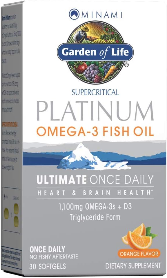 Garden of Life Minami Supercritical Platinum Omega 3 Fish Oil Suplemento - Orange, 30 Softgels, Ultimate Once Daily Fish Oil Omega 3 for Heart &amp; Brain Health, 1100mg Omega-3 + 1,000 IU Vitamin D3