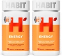 Habit Energy Supplement 2 Pack (120 Capsules) - New Look, Supports Energy, Mental Alertness and Focus, Natural Caffeine, Vitaminas B & C, Green Tea Extract, Vegan, Non-GMO