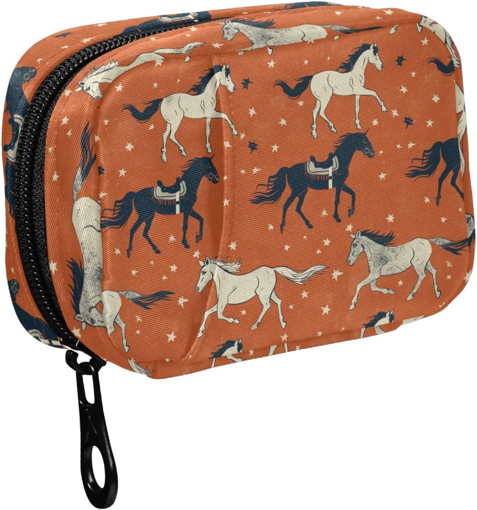 Fustylead Retro Western Running Cowboy Horse and Stars Pill Organizer for Purse, Weekly Portable Pill Box with Zipper to Storage Vitamins Fish Oils Medications Suplementos