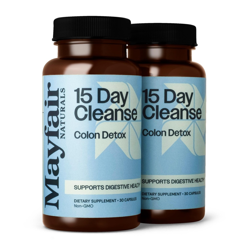 15 días de limpieza Colon Detox (2 Pack), Suplemento dietético, 30 cápsulas Cada (60 Total), Laxante natural para el estreñimiento y suplemento de salud digestivo