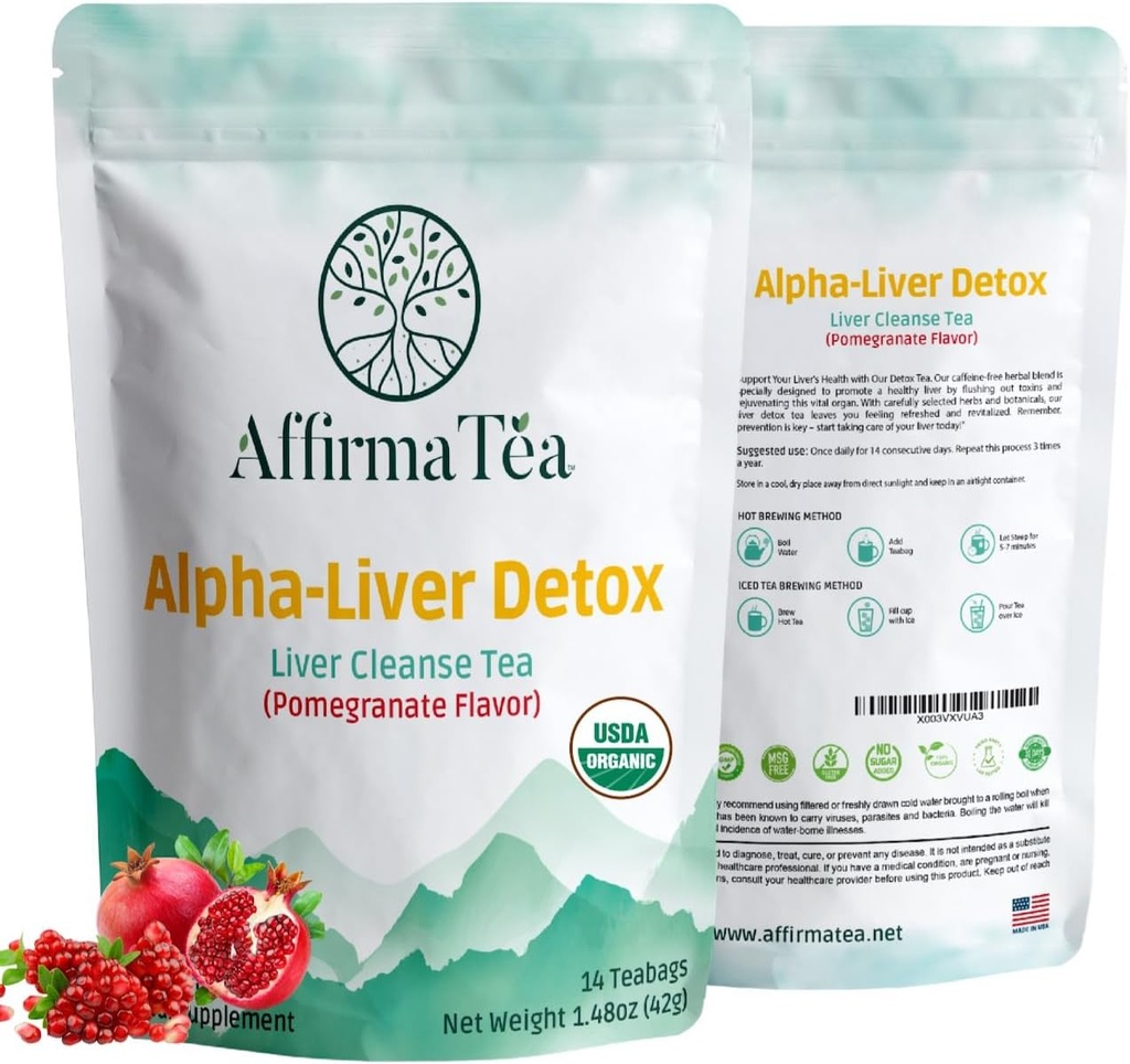 Detox orgánico de 14 días: apoya la salud del hígado y del riñón con Silymarin Potente de Milk Thistle Seed, Dandelion & Burdock. Sabor natural de granada.