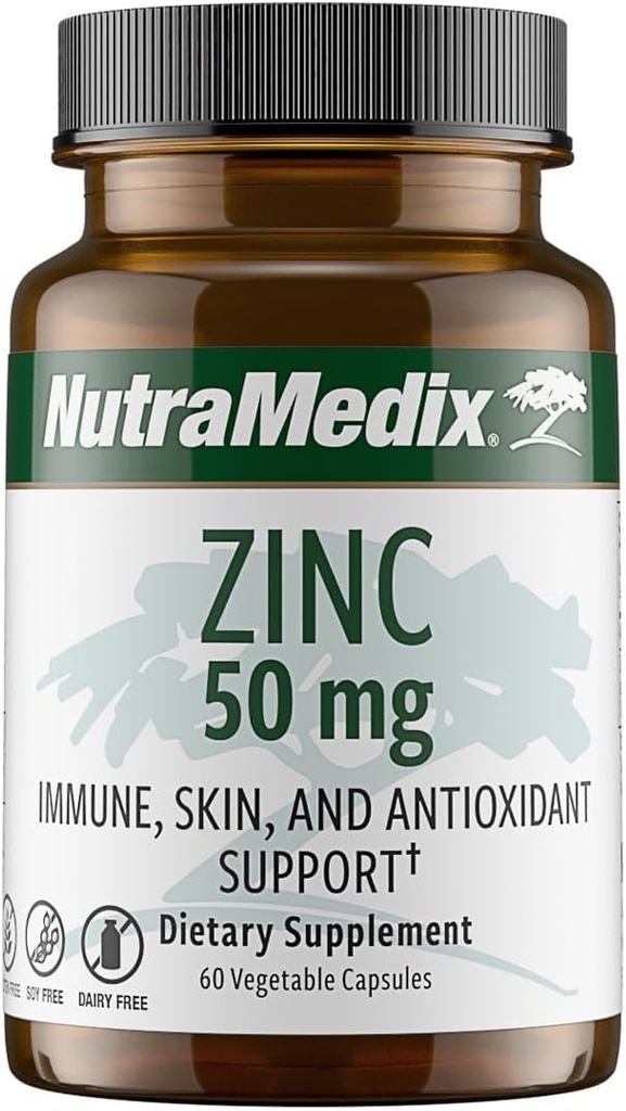 NutraMedix Zinc 50mg - Supplements for a Healthy Immune Defense, Skin Health & Antioxidant Support - Easy to Digest Zinc for Immune Health (60 Capsules)