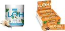 ALOHA Organic Plant-Based Protein Powder Vanilla 19.6oz, Protein Bares Peanut Butter Chocolate Chip 1.98oz Pack of 12 Bundle