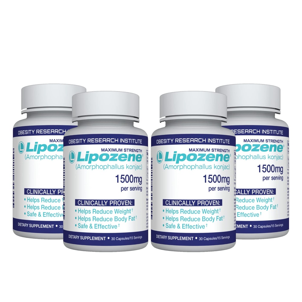 Lipozene Diet Pills - Suplemento de pérdida de peso - 4 Botellas de 30 cápsulas Cada, un total de 120 cápsulas!