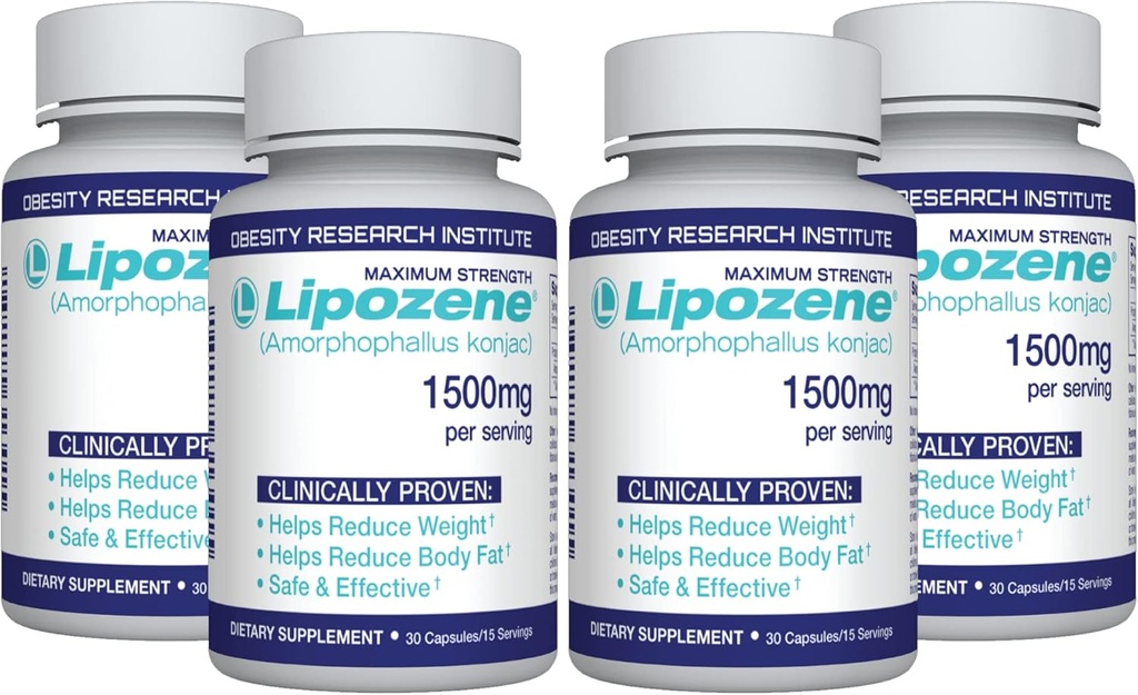 Lipozene Diet Pills - Suplemento de pérdida de peso - 4 Botellas de 30 cápsulas Cada, un total de 120 cápsulas!