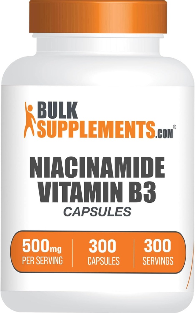 BulkSupplements.com Capsules de Niacinamide - Suplemento de Niacinamide, Suplemento de Vitamina B3, Niacinamide 500mg - Gluten Gratis, 1 cápsula por Serving, 300 cápsulas (Pack of 1)