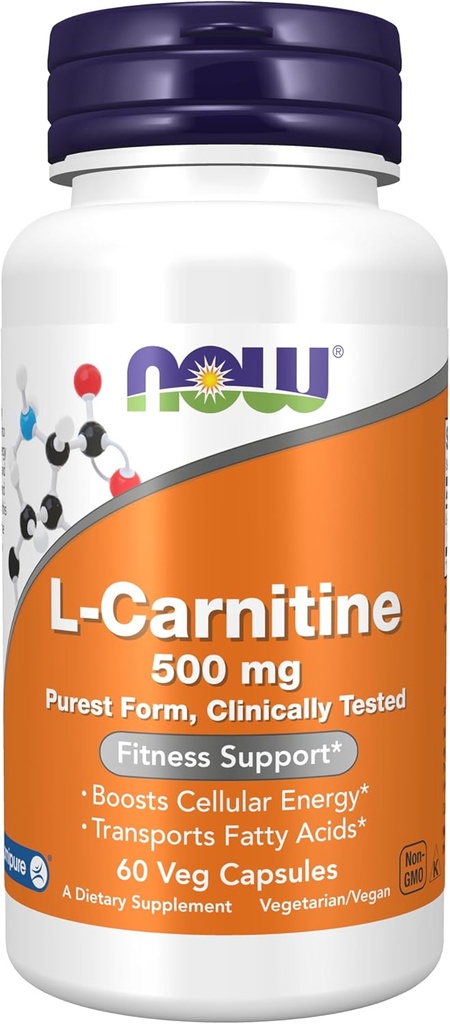 AHORA Suplementos de Alimentos, L-Carnitina 500mg, Formulario Purest, Aminoácidos, Apoyo Fitness*, 60 cápsulas de Veg