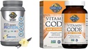 Jardín de la vida Pólvora orgánica del deporte vegano, vainilla, 30g - Probióticos, BCAAs para la recuperación posterior del entrenamiento 19 Servimientos + código de vitamina cruda Vitamina C, 120 Vág cápsulas