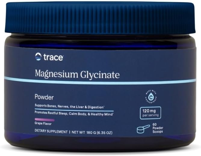 Trace Minerals Magnesium Glycinate Powder - Daily Magnesium Powder for Sleep Support - Calming Bedtime Drink - Natural &amp; Gentle - Grape - 180g (60 Servings)