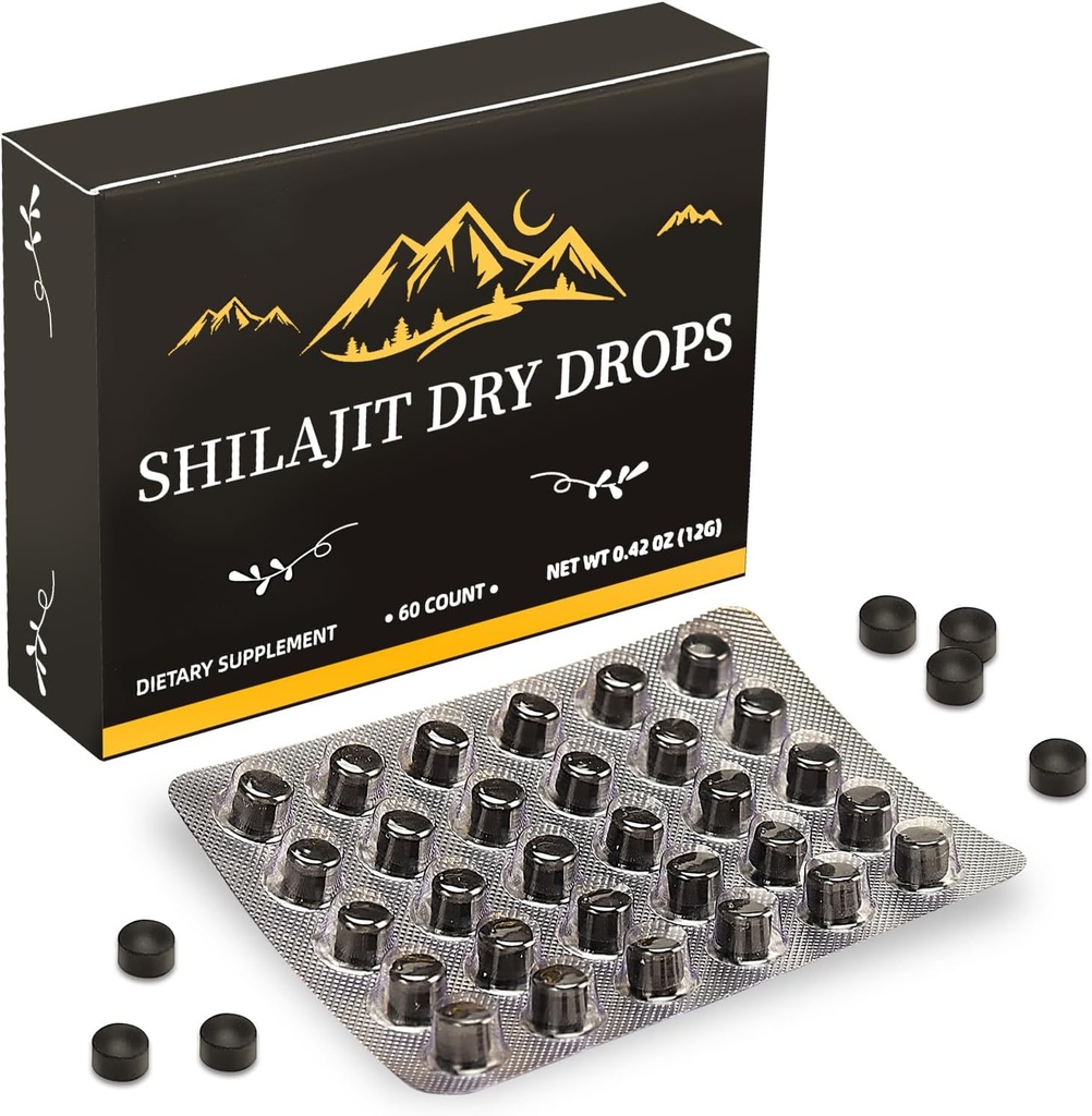 Shilajit Pure Himalay Resin Dry Drops Tablets ¦Himalaya shilajit, Immune Support,Pure Natural shilajit TEN 85+Trace Minerals & Fulvic Acid for Energy, Pure Himalayan Resin 60 Tablets (1 Pack)