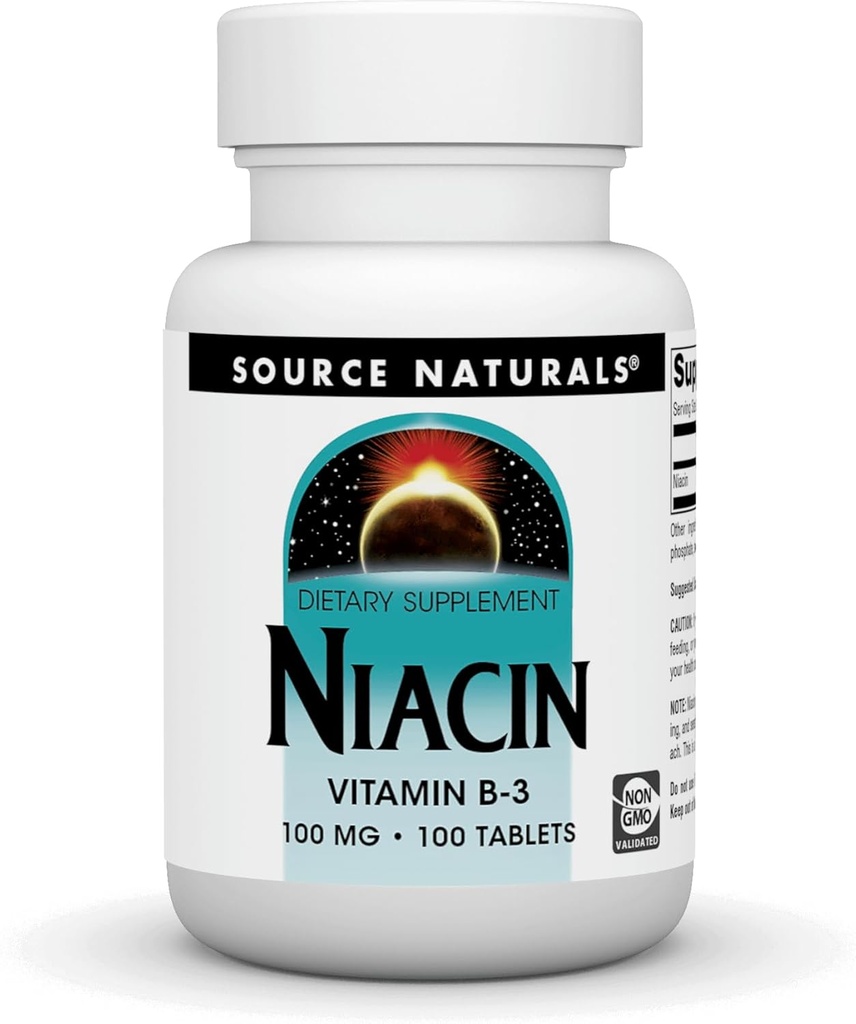 Fuente Naturales Niacina 100 mg Vitamina B-3, No GMO - 100 Tabletas