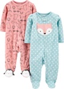 Joyas simples de Carter's Baby Girls' Cotton y Fleece Footed Sleep and Play, Pack of 2