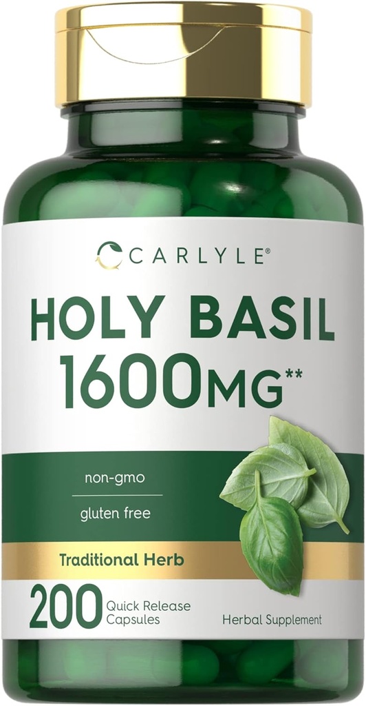 Carlyle Holy Basil Capsules 1600 mg Silencio 200 Conde ← Tulsi Holy Basil Leaf Extract ← Herbal Supplement ← Non-GMO, Gluten Free