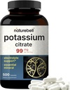 Suplemento de Citrato de Potasio 99mg, 500 cápsulas vivieron de forma fácil Absorbida – Balance Electrolílito Mineral Esencial – apoya el músculo, el hueso, la salud cardíaca – No GMO