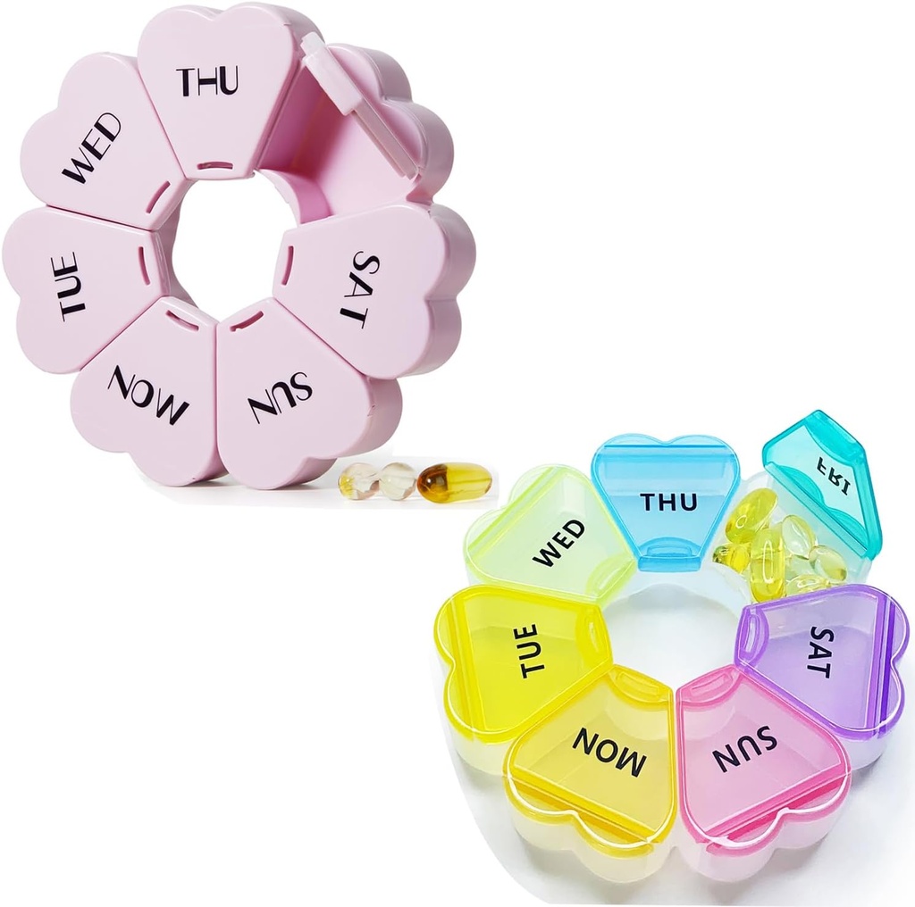 MOLN HYMY Cute Weekly Pill Box 7 Day, Heart Shaped Pill Case Organizer 1 time a Day, Purple Pink Pill Container Once Daily, Large Medicine Dispenser for Vitamin/Fish Oil/Medication/Supplements