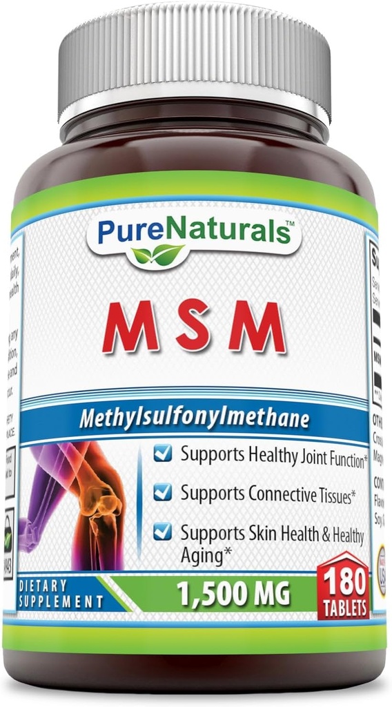 Pure Naturals MSM (Methylsulphonylmethane) Suplemento Silencio 1500 Mg Por Serving Silencio 180 Tablets ← Non-GMO ANTE Gluten-Free Silencio Made in USA
