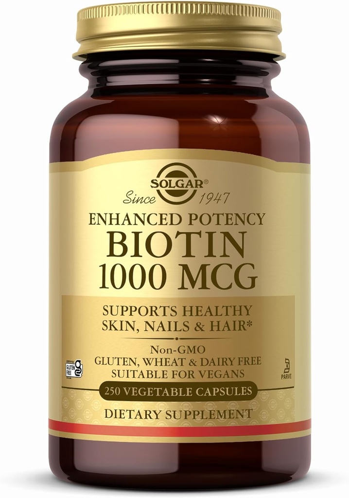 Solgar Biotin 1000 mcg - 250 cápsulas vegetales - Soportes Esquí saludable, uñas " pelo - No GMO, Vegan, Gluten Gratis, Dairy Free, Kosher - 250 Actuaciones