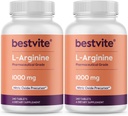 BESTVITE L-Arginine 1000mg por Tablet (480 Tablets) (240 x 2) – Grado farmacéutico – Contiene 20% más Arginina pura Comparada con Arginina HCl – Precursor de óxido nítrico*