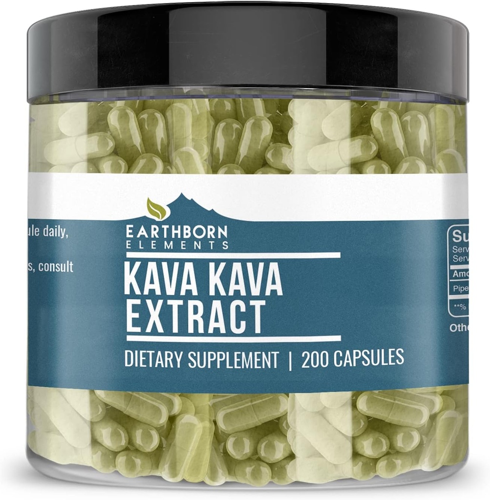 Elementos tercos Kava Kava Extract, 200 Capsules, Puro " Undiluted, No Additives