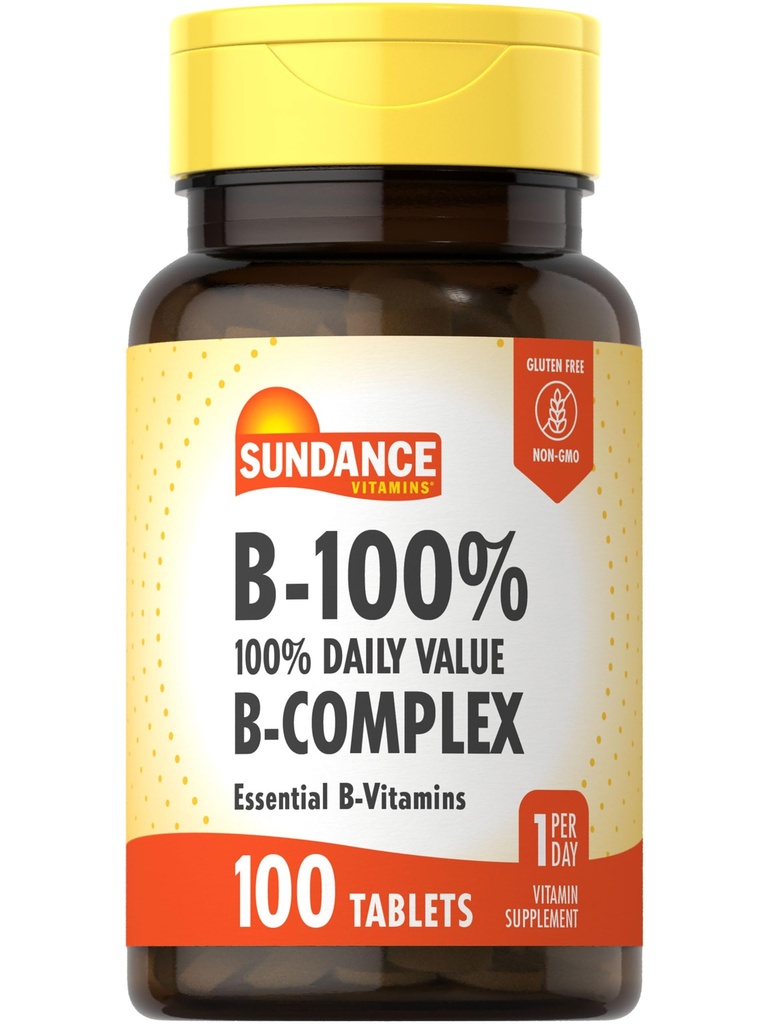 Sundance Vitamin B-Complex 100% Daily Value | 100 Tablets | Vegetarian, Non-GMO, and Gluten Free Supplement