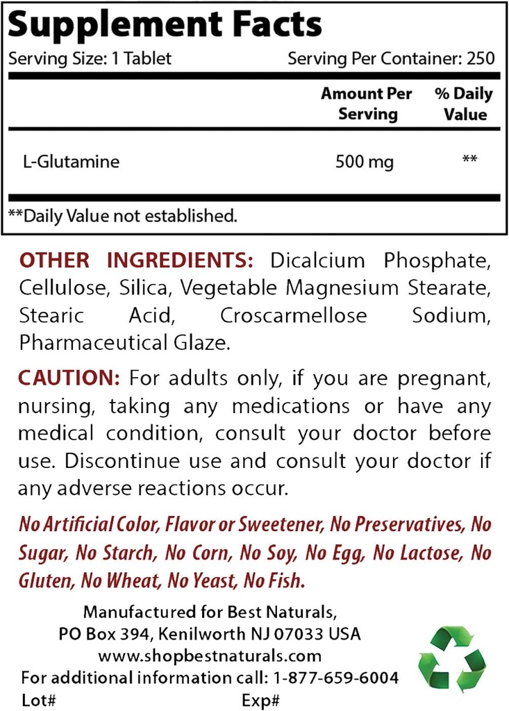 Best Naturals L-Glutamine 500 mg & Selenium 200 mcg
