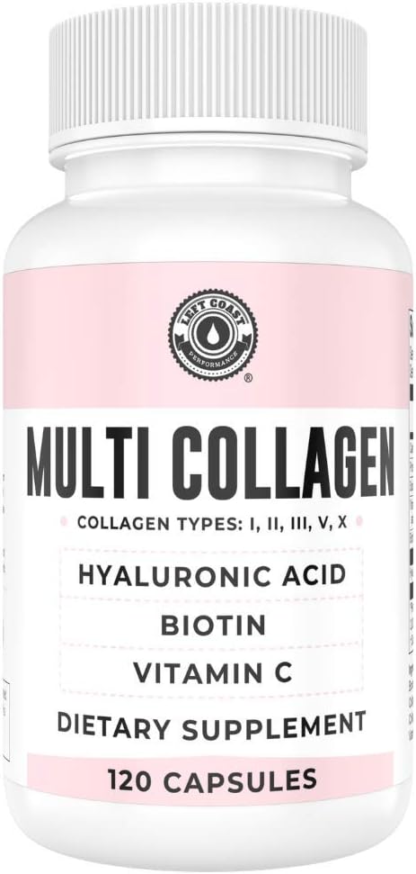 Collagen Capsules con Biotina, Ácido Hialurónico, Vitamina C, Hidrolyzed Multi Collagen Peptide Capsules Tipos I, II, III, V, X Para la piel, el cabello, las uñas y el suplemento de salud conjunto* 120 Conde
