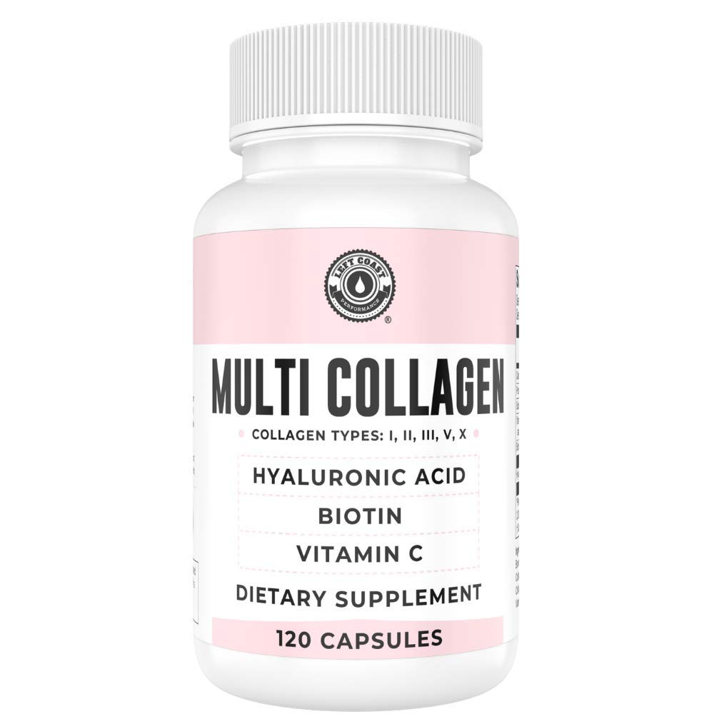Collagen Capsules con Biotina, Ácido Hialurónico, Vitamina C, Hidrolyzed Multi Collagen Peptide Capsules Tipos I, II, III, V, X Para la piel, el cabello, las uñas y el suplemento de salud conjunto* 120 Conde