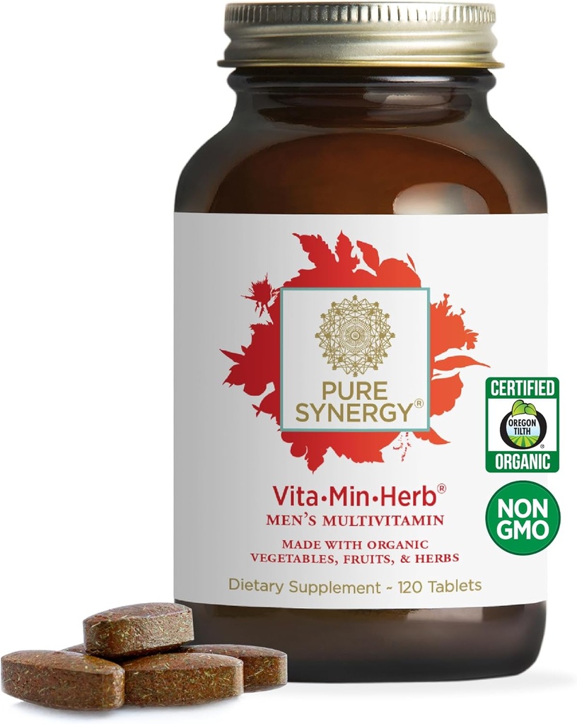 PURE SYNERGY Vita·Min·Herb for Men ← Suplemento Multivitamínico Integral para Hombres Silencio Hecho con Ingredientes Orgánicas de Alimentos completos No OGM ← Energía diaria &amp; Apoyo Inmunitario (120 Tablets)